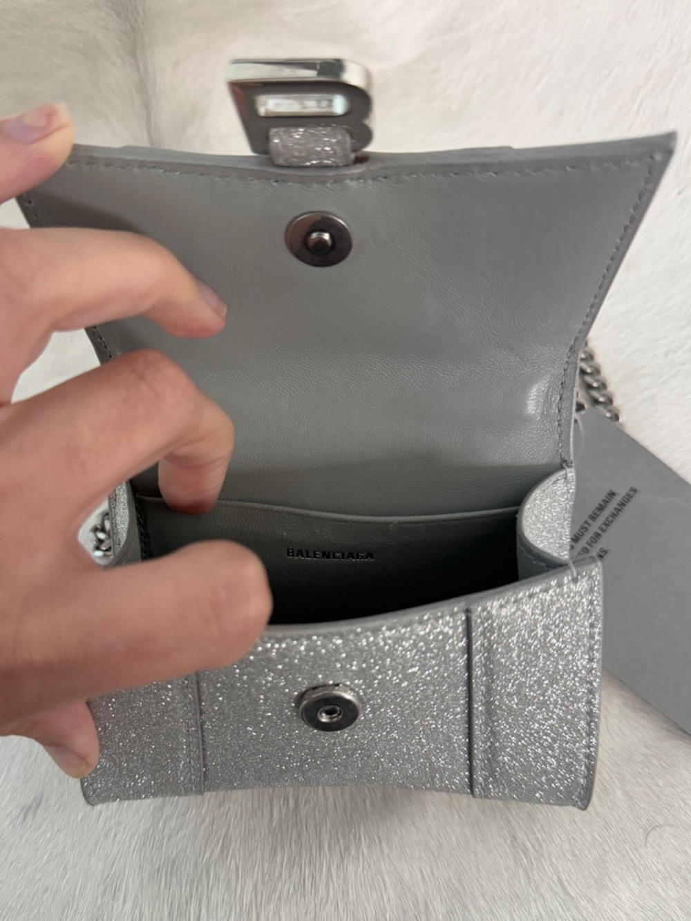 Balenciaga Silver Glitter Hourglass XS Nano Mini Bag - Picture 7 of 13